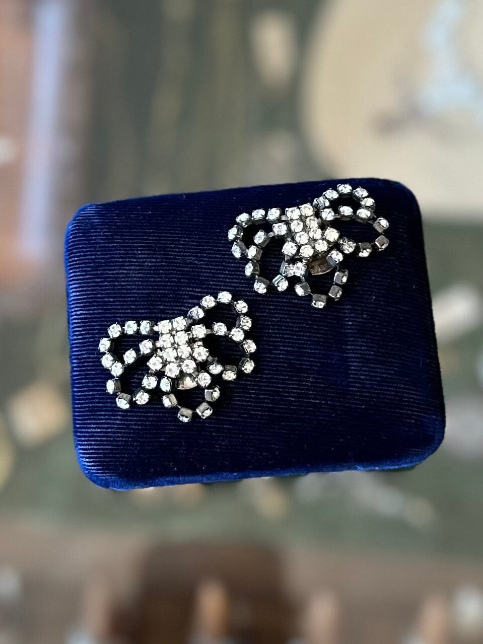 Vintage BLUETTE Made in France Signed Diamanté Rhinestone Bow Dress or Shoe Clips Pair
