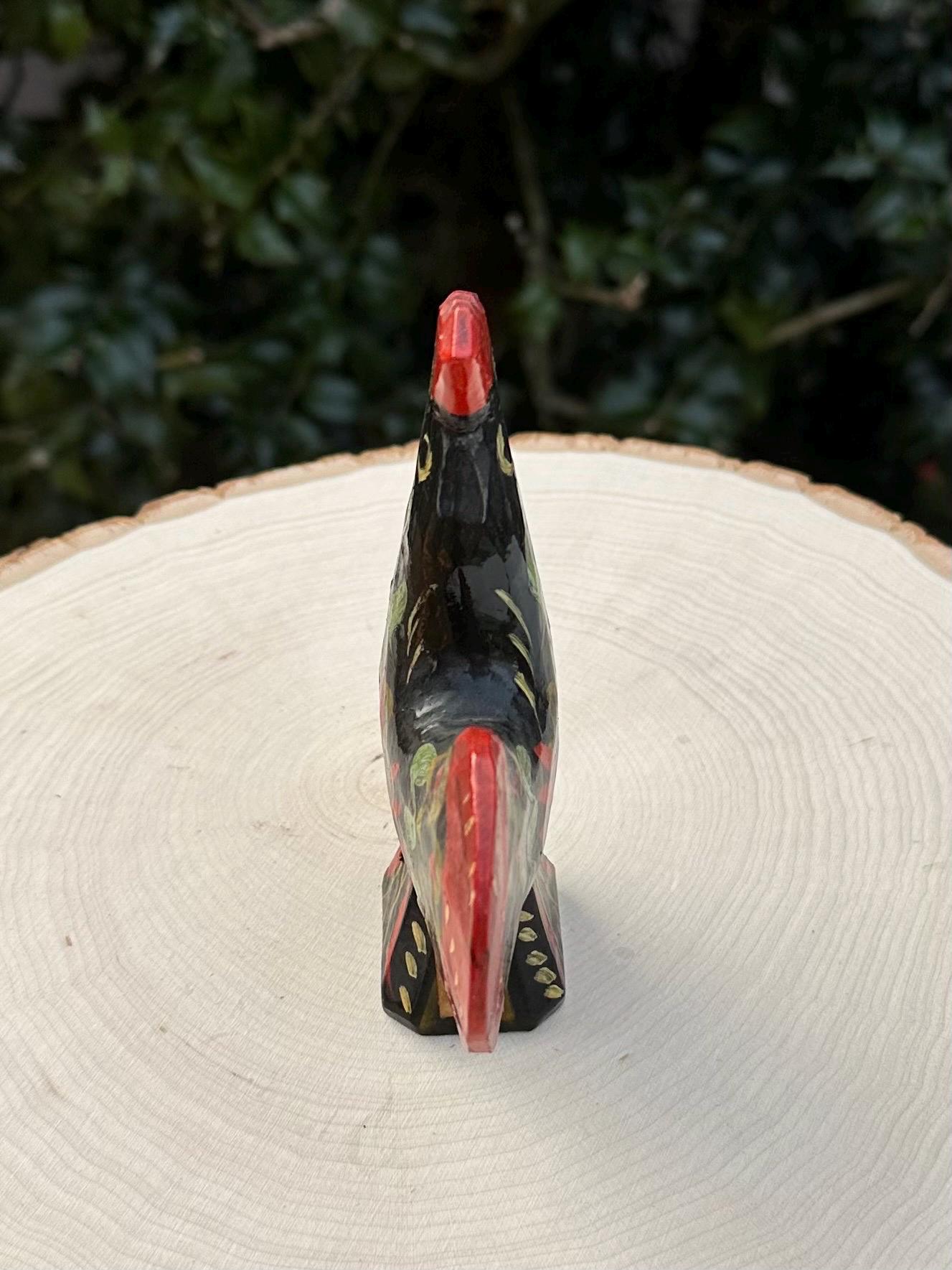 1950s 1960s Swedish Midcentury Folk Art Hand Carved & Hand Painted Black Dala Rooster