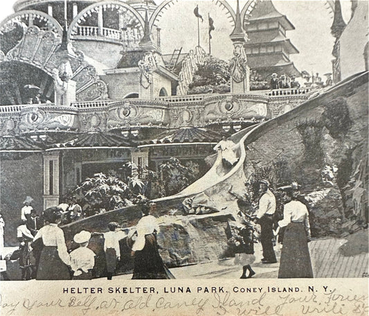 Antique 1905 Postmarked Helter Skelter Luna Park Coney Island NYC Topographical Postcard