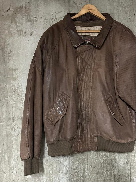 1990s Wilson Genuine Leather Brown Bomber Jacket Adventure Bound