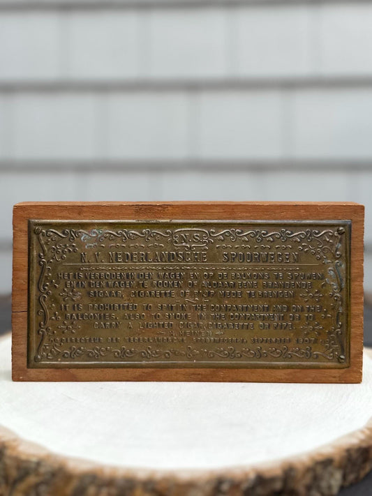 1970s Repro 1907 Dutch Railways Nederlandsche Spoorwegen Wood Plaque No Spitting No Smoking Memorabilia