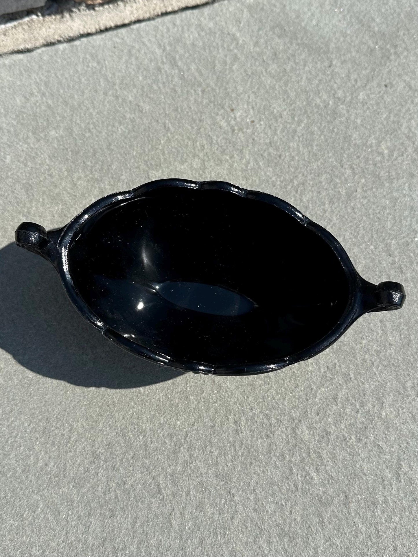 1930s Art Deco McKee Autumn Pattern Black Amethyst Glass Oval Footed Bowl Compote | 1 Piece
