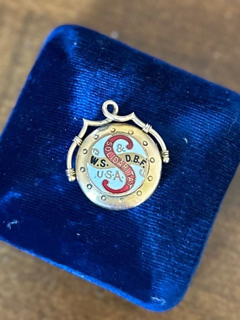 Antique Victorian 14k Yellow Gold Enamel Workmen’s Sick and Death Benefit Fund WS & DBF Solidaritat Monogrammed Locket
