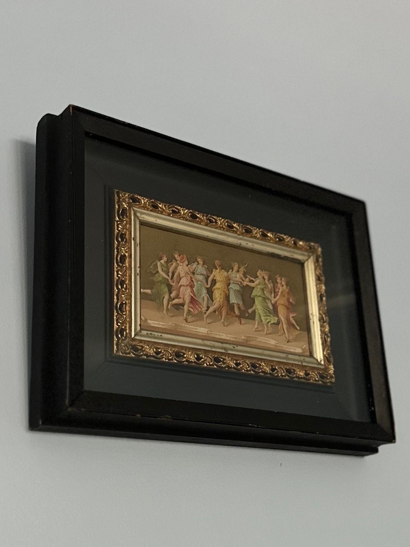 Vintage Framed Shadowbox The Dance of Apollo and the Nine Muses Greek Print