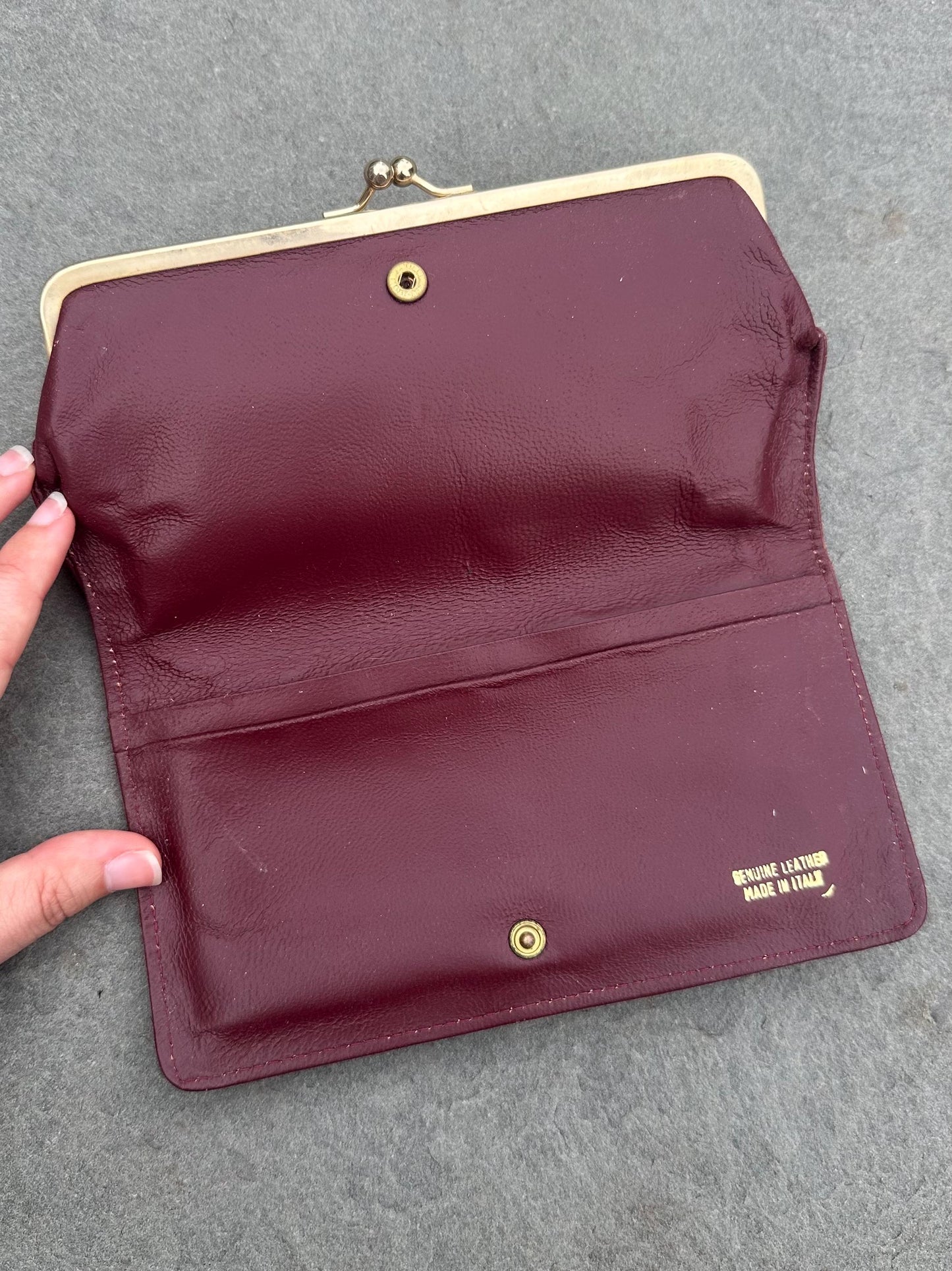 1940s 1950s Florentine Gold Embossed Maroon Red Italian Genuine Leather Continental Wallet