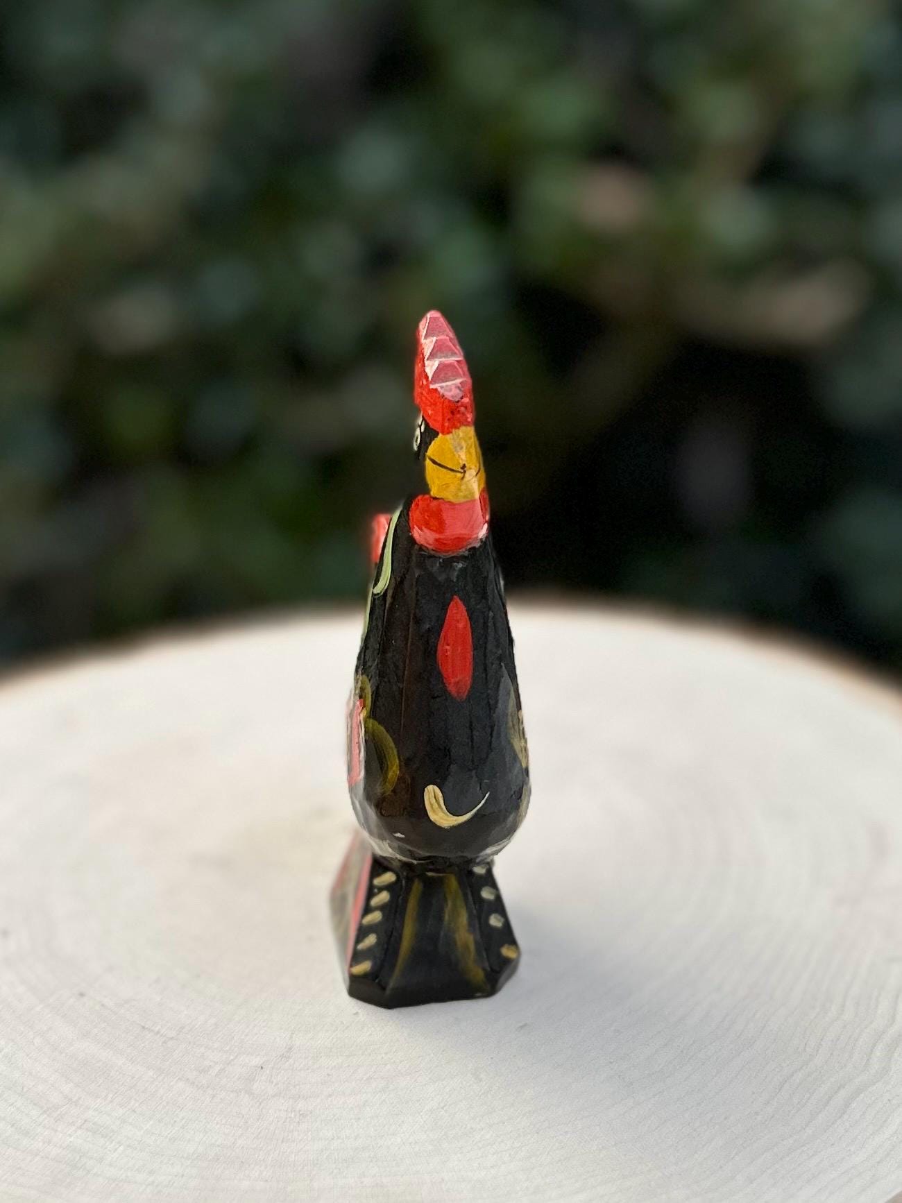 1950s 1960s Swedish Midcentury Folk Art Hand Carved & Hand Painted Black Dala Rooster