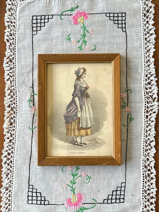 Antique 19th Century Period Fashion Print of German Peasant Girl or Woman 6x8