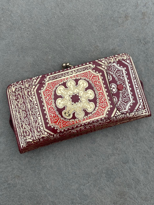 1940s 1950s Florentine Gold Embossed Maroon Red Italian Genuine Leather Continental Wallet