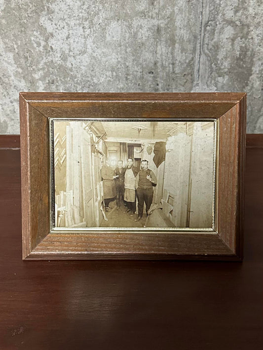 Wood Framed 1920s Photograph Men in Factory Warehouse Jamaica Queens NY