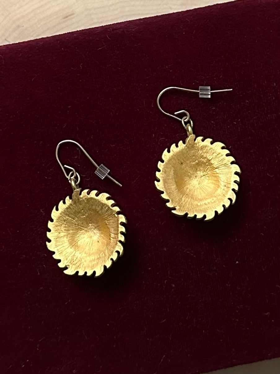 Vintage Signed Napier Matte Gold Tone Celestial Sun Face Dangle Earrings