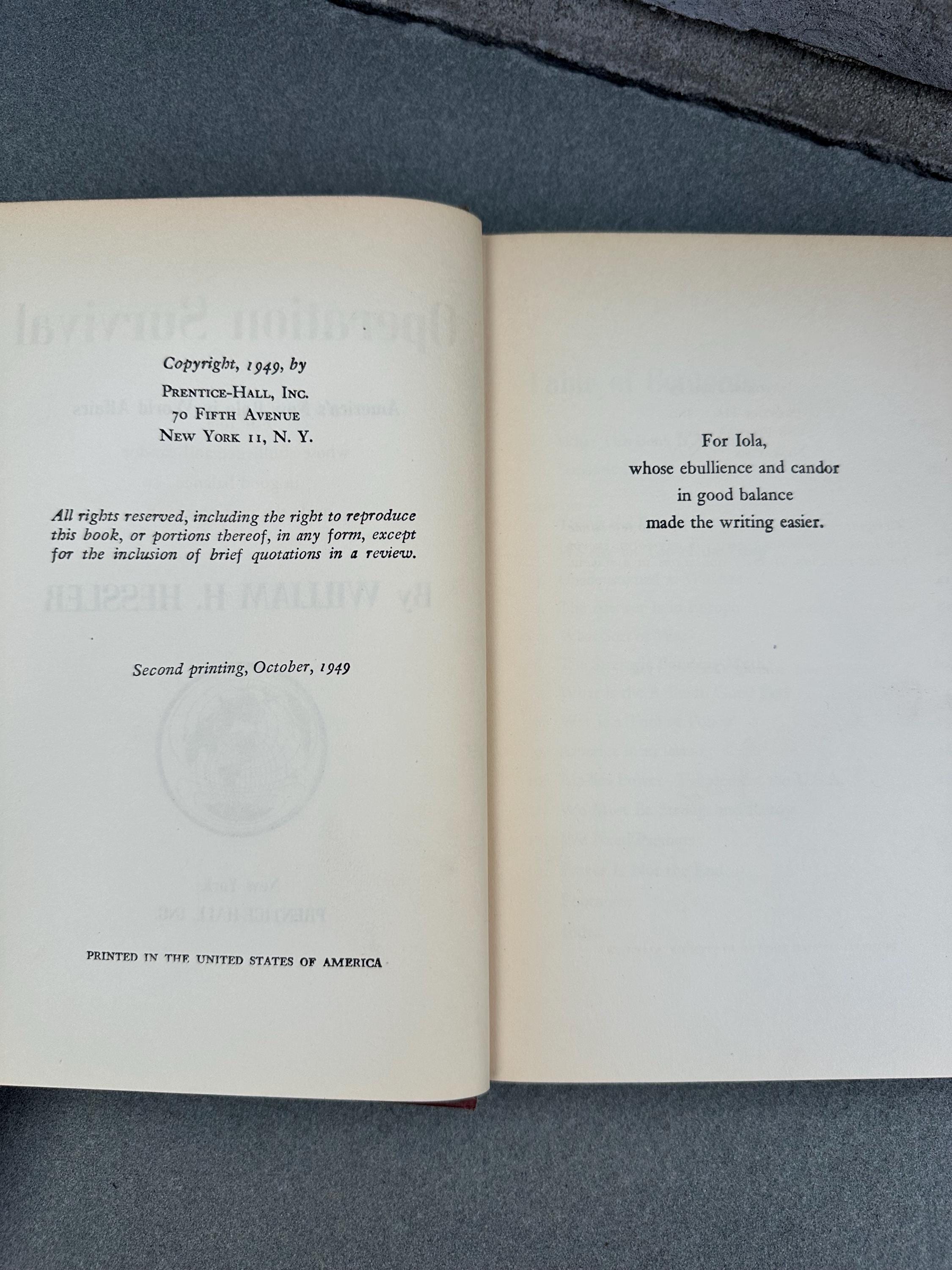 Vintage 1949 Operation Survival America's New Role in World Affairs by William H. Hessler Hardcover Book 2nd Printing Prentice Hall