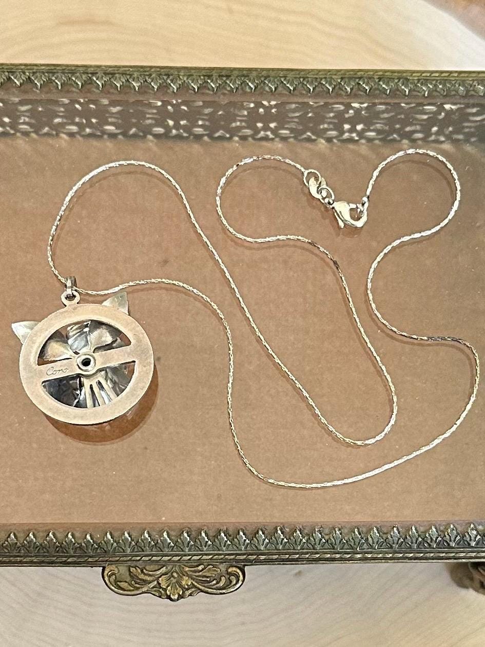 Vintage Midcentury Signed CORO Silver Tone 3 Dimensional Rose Pendant Necklace 18”