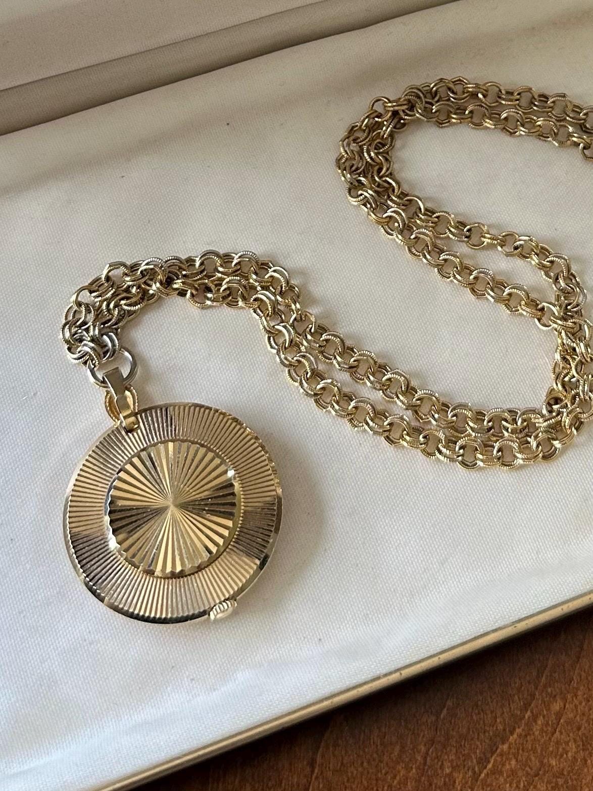 Vintage Midcentury Caravelle by Bulova Gold Plated Swiss Watch Pendant Necklace 24.25" | Needs Battery