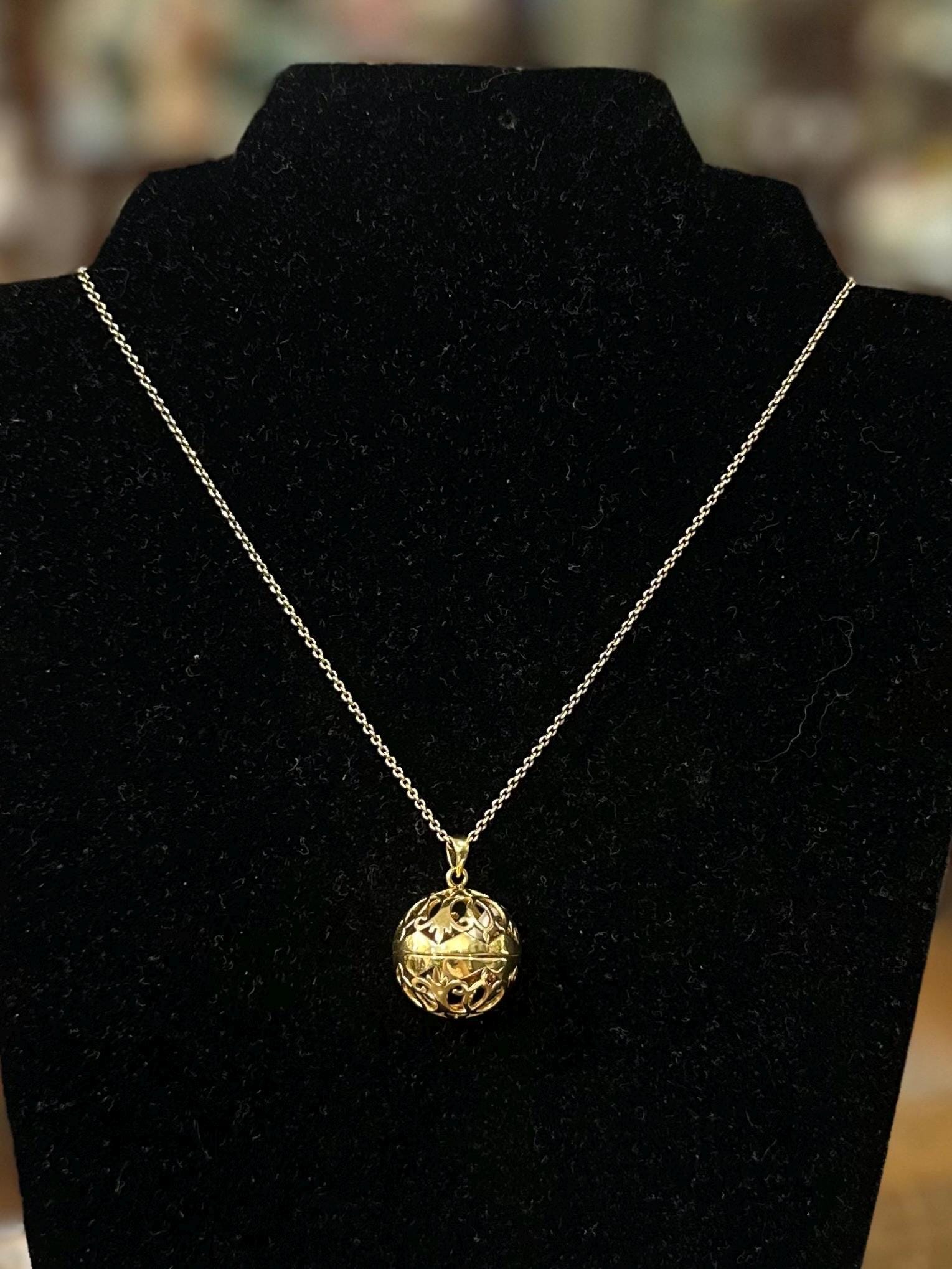 Vintage Gold Plated Sterling Silver 925 Orb Pendant Necklace with Blank Scroll Inside 24” Adjustable