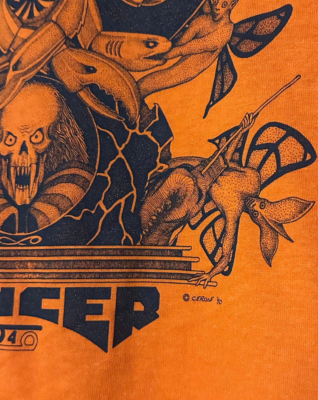 1990 Cancer Zodiac Graphic Tee Cerone Occult Skull Art Single Stitch