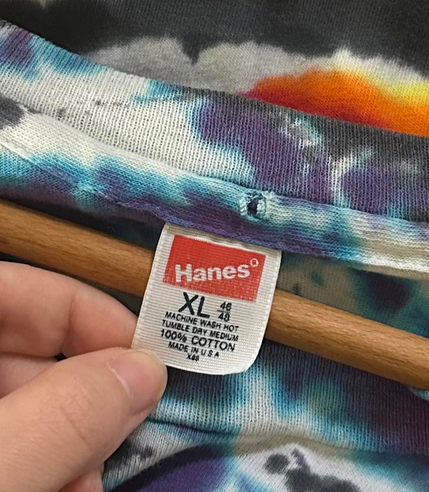 1990s Hanes X-Ray Tie Dye Single Stitch Tee 100% Cotton