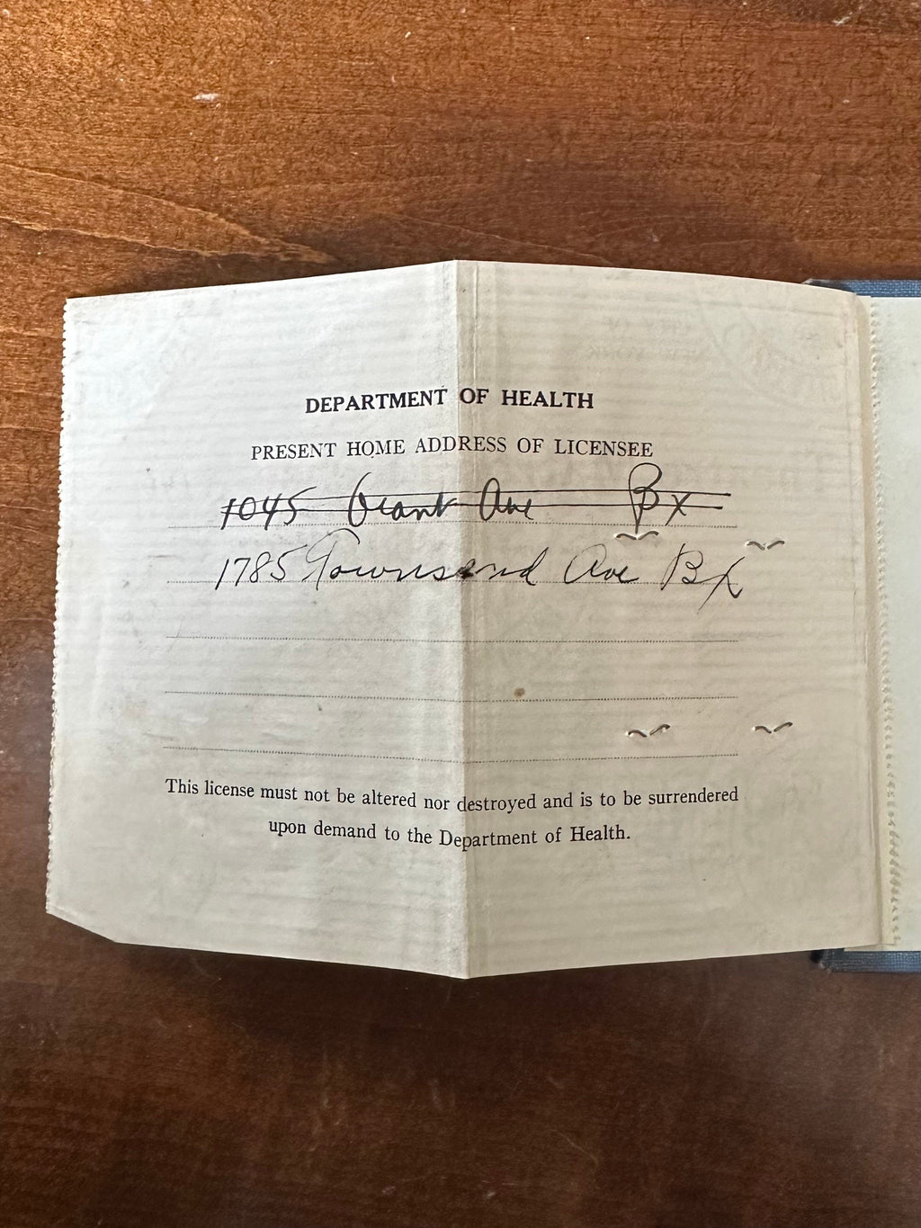 Vintage 1940s Theatre Matron License NYC Dept of Health Issued to Hannah Pelter 1940 New York City