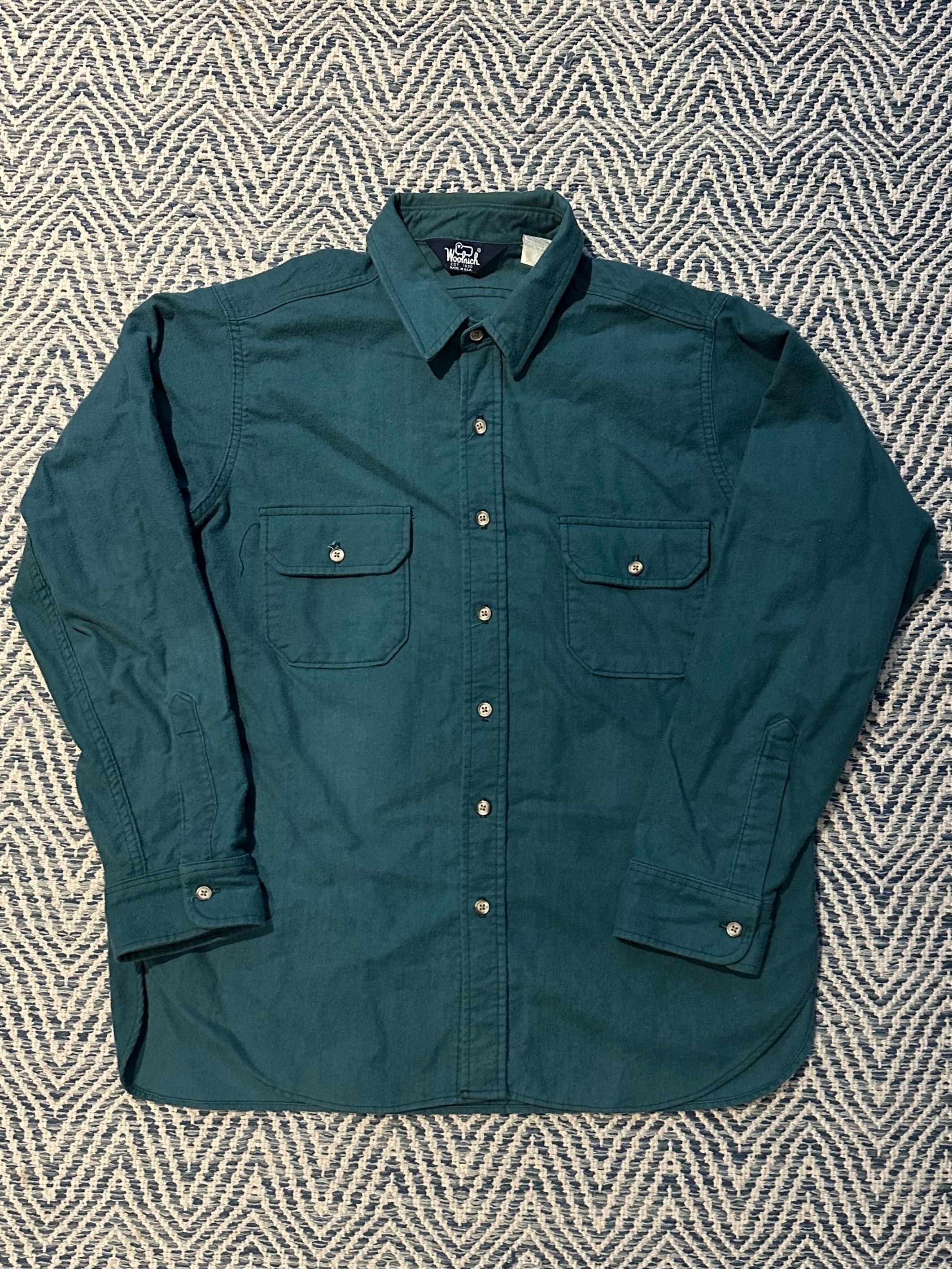 Vintage Circa 1980s WOOLRICH Teal Cotton Flannel Button Long Sleeve Shirt XL Made in USA