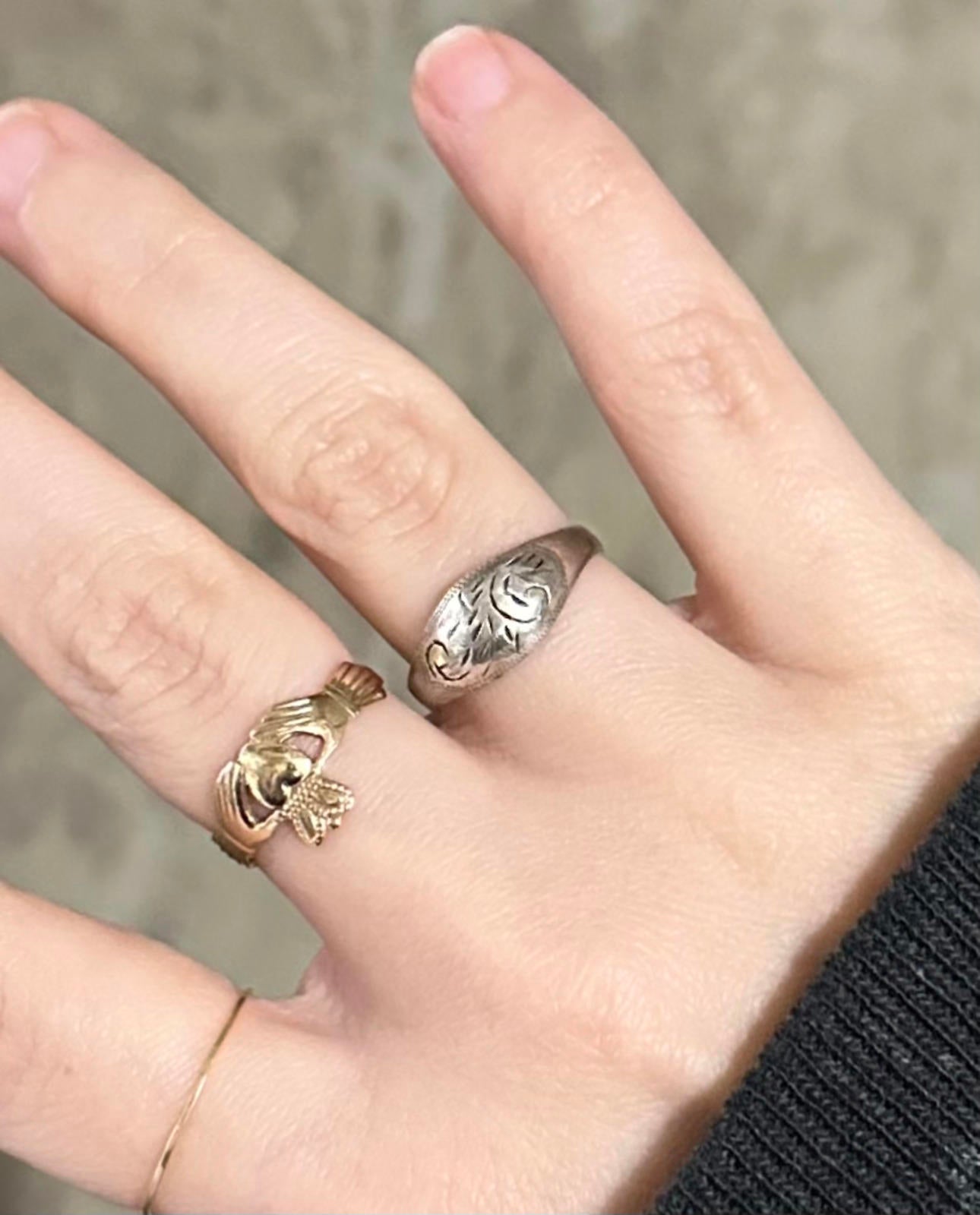 Vintage 925 Sterling Silver Hand Engraved Domed Ring US 6 1/2 Dainty