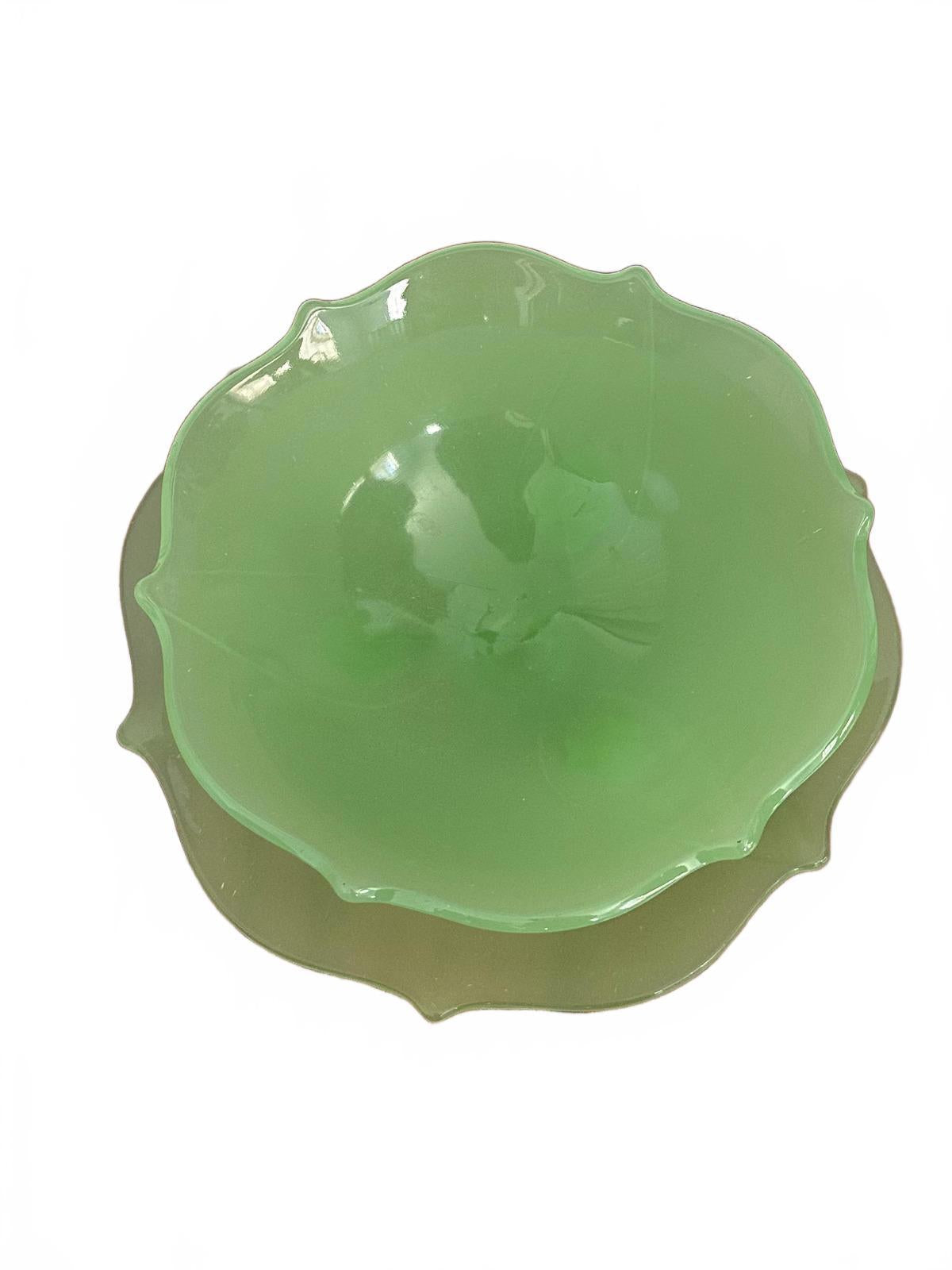 Vintage Jadeite Glass Lotus Footed Bowl & Footed Plate Set