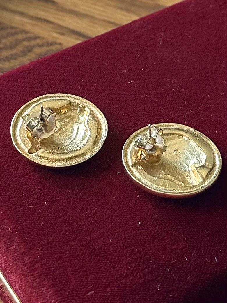 Vintage 1980s 1990s Gold Tone Large Leopard Cheetah Pierced Statement Earrings