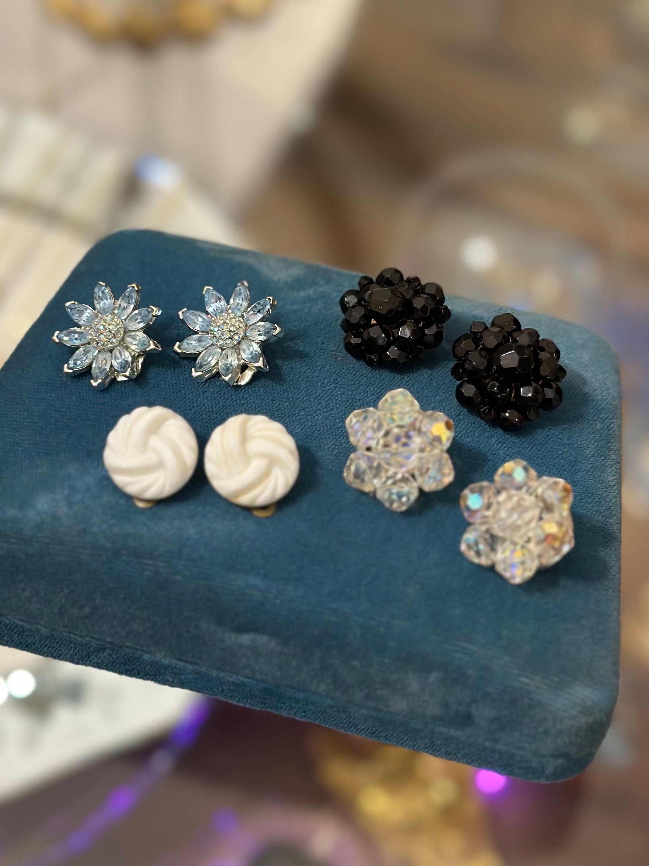 Vintage Midcentury 1960s Lot of 4 Assorted Signed & Unsigned Clip-on Earrings