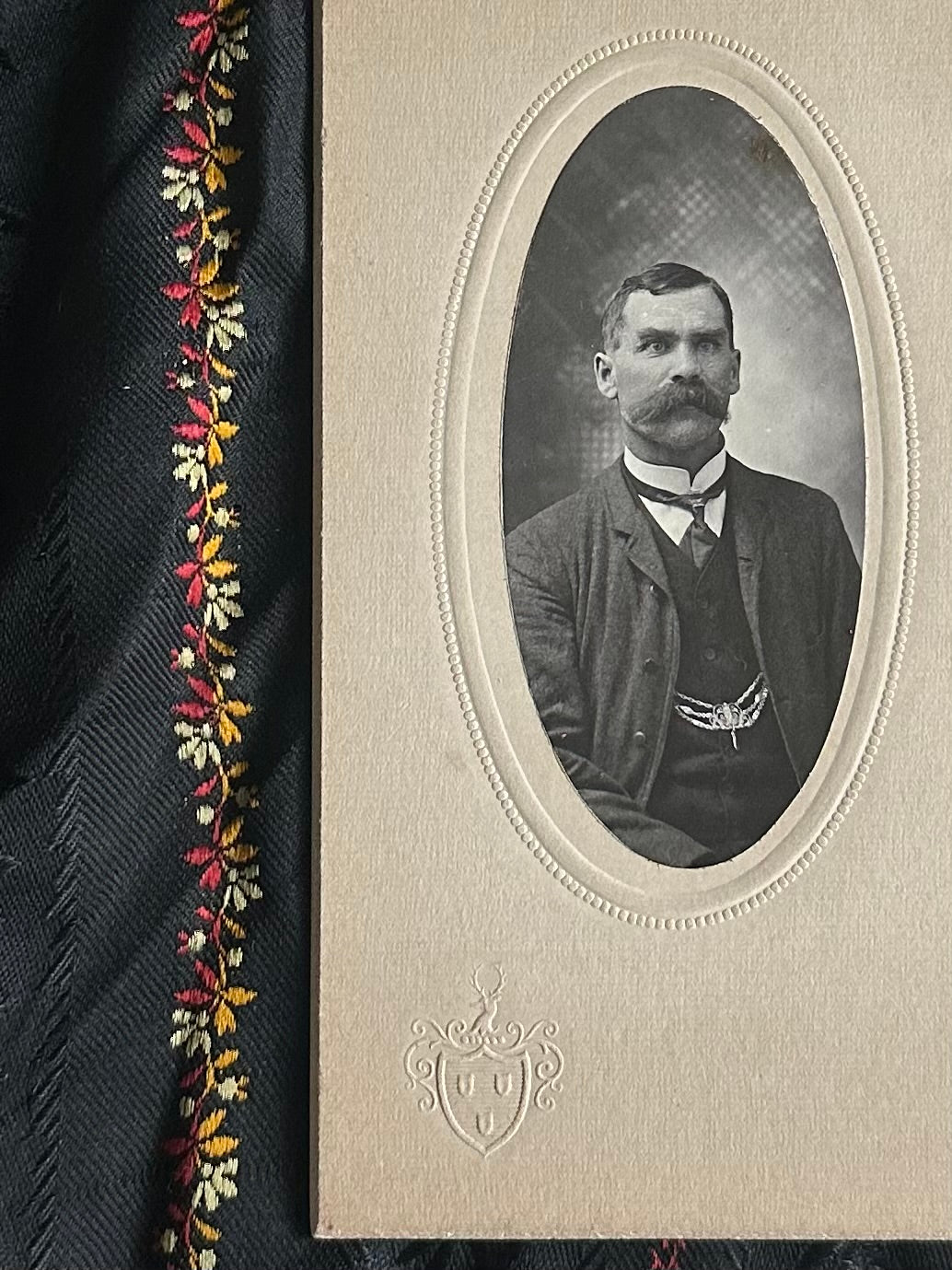 Antique Late 1800s Cabinet Card Portrait of Man with Mustache / Charley Johnston