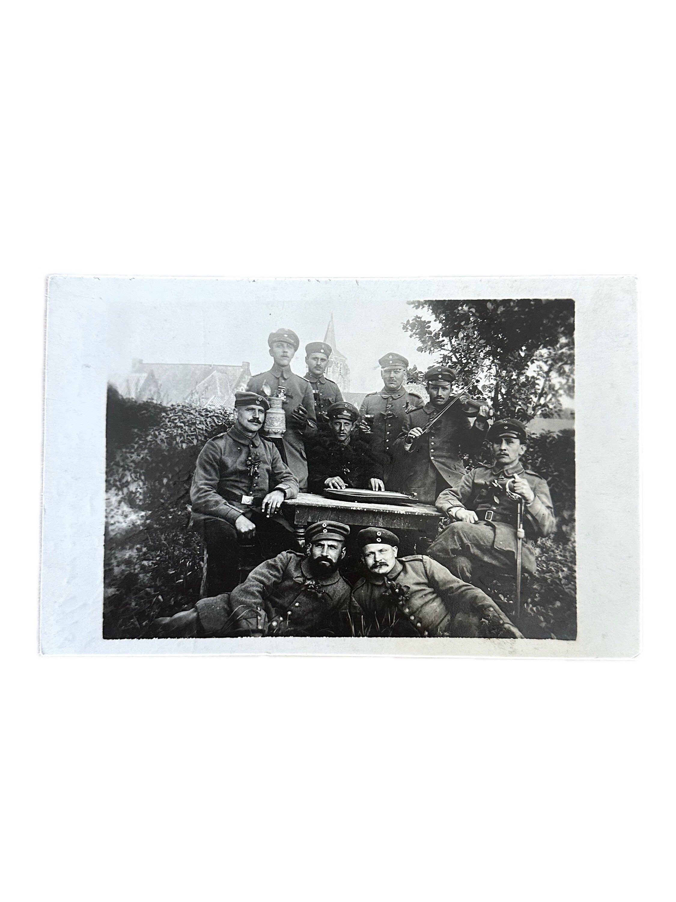 Antique 1900s Glossy RPPC Real Photo Postcard Group of German Soldiers in Uniform WWI