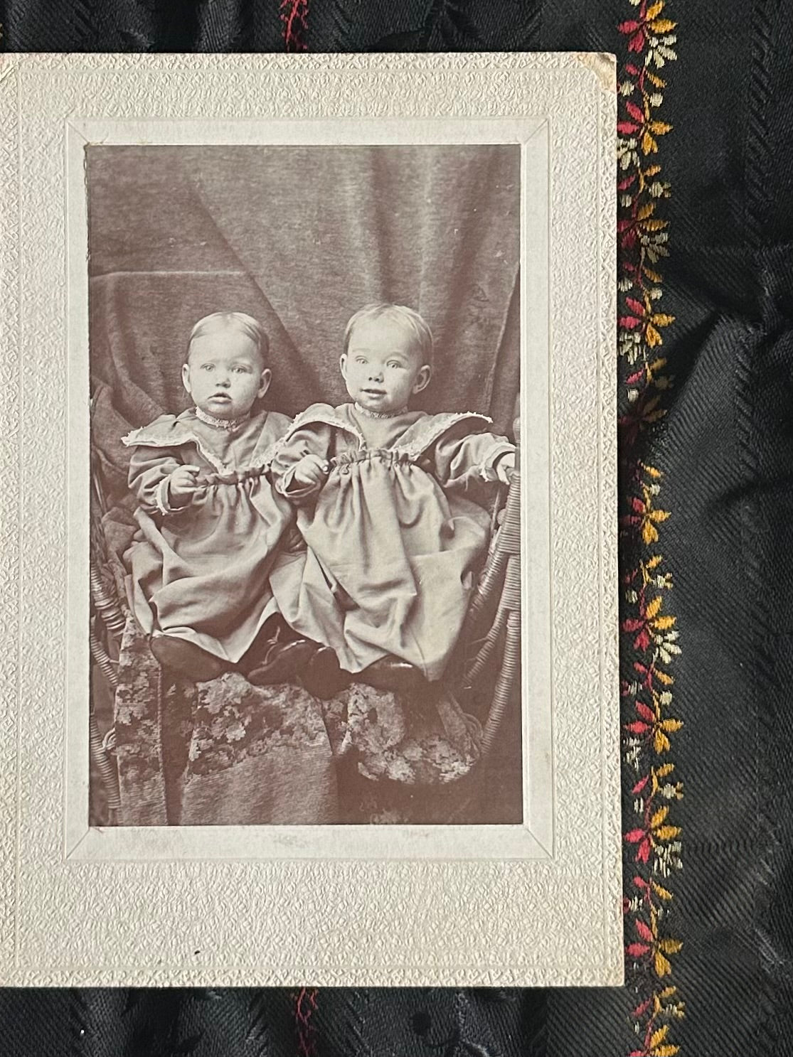 Antique Late 1800s Cabinet Card Portrait of Infant Twin Girls