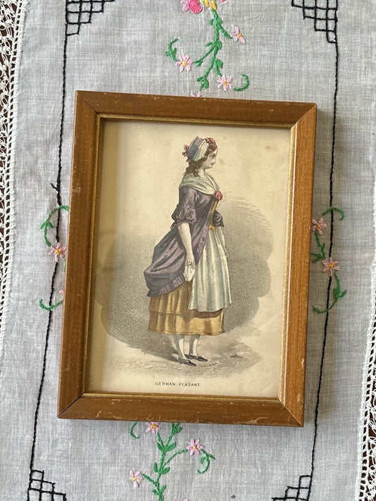 Antique 19th Century Period Fashion Print of German Peasant Girl or Woman 6x8