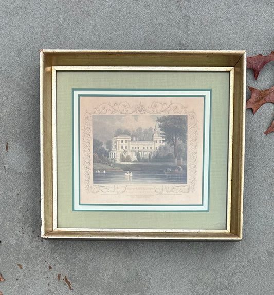 Framed & Matted Antique Engraved Print c.1840 Seat of Lord Halesby