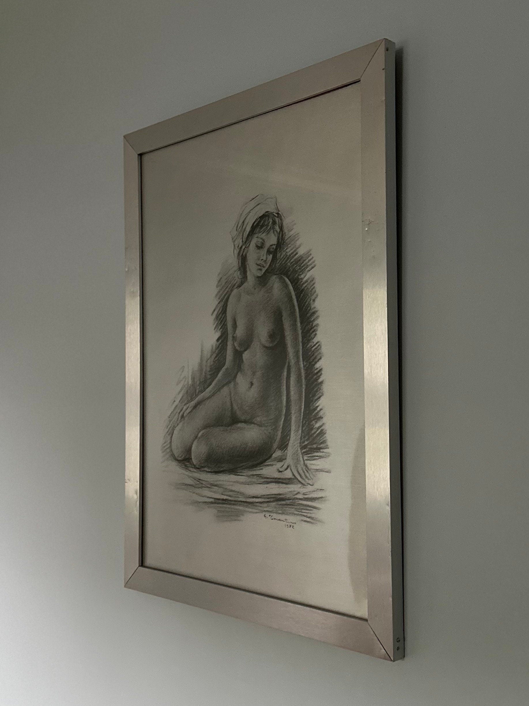 Vintage 1972 Signed & Dated Giuseppe Tarantino Nude Woman Framed 27x20 Large Midcentury