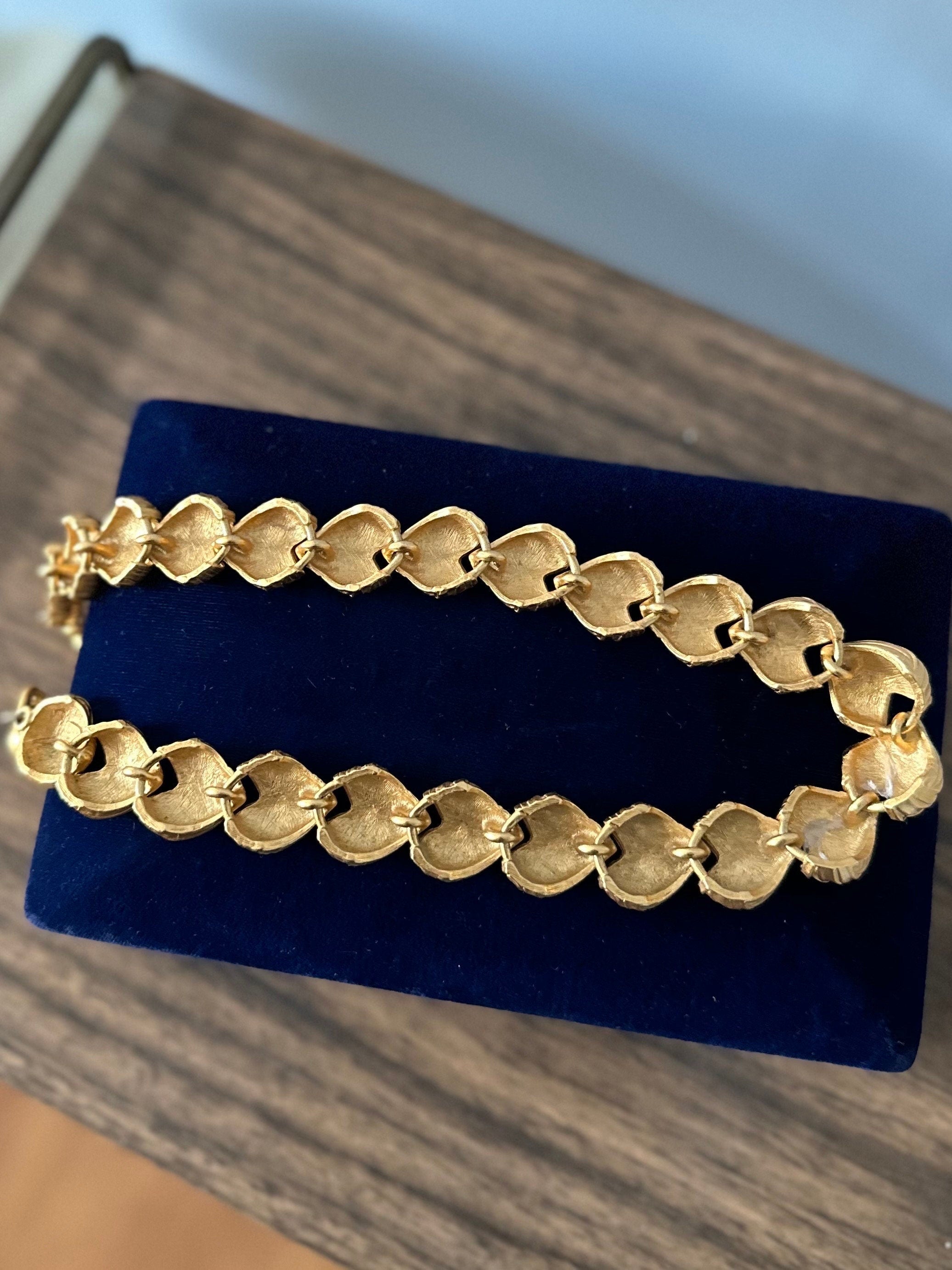 Vintage 1980s 1990s Signed Lion Anne Klein Chunky Matte Finish Gold Tone Necklace Toggle Closure