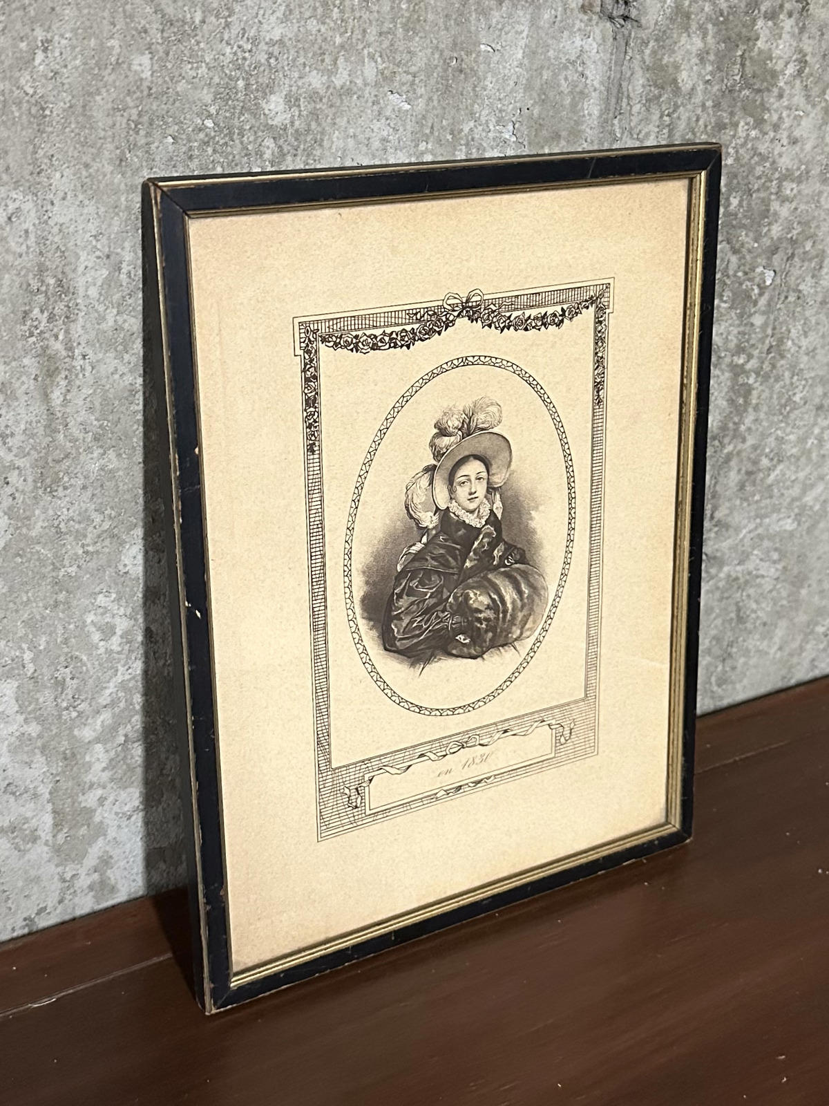 Framed Antique Victorian Lithograph L'Hiver en 1830 Winter Henri Grevedon