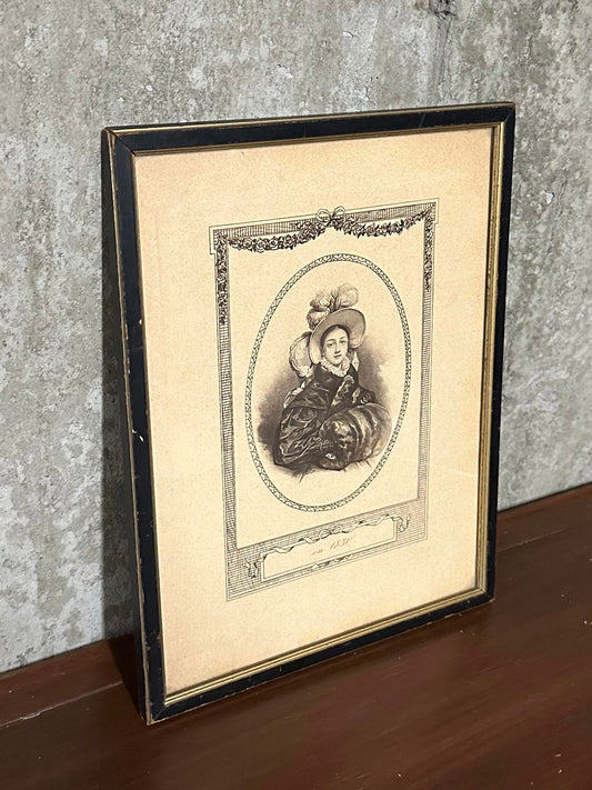 Framed Antique Victorian Lithograph L'Hiver en 1830 Winter Henri Grevedon