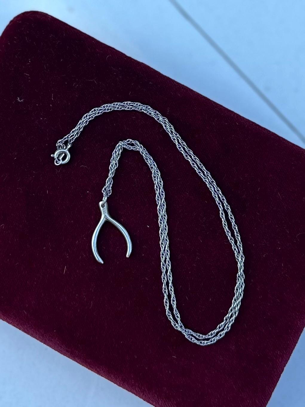 Vintage Sterling Silver Wishbone Luck Pendant Necklace 18.5”