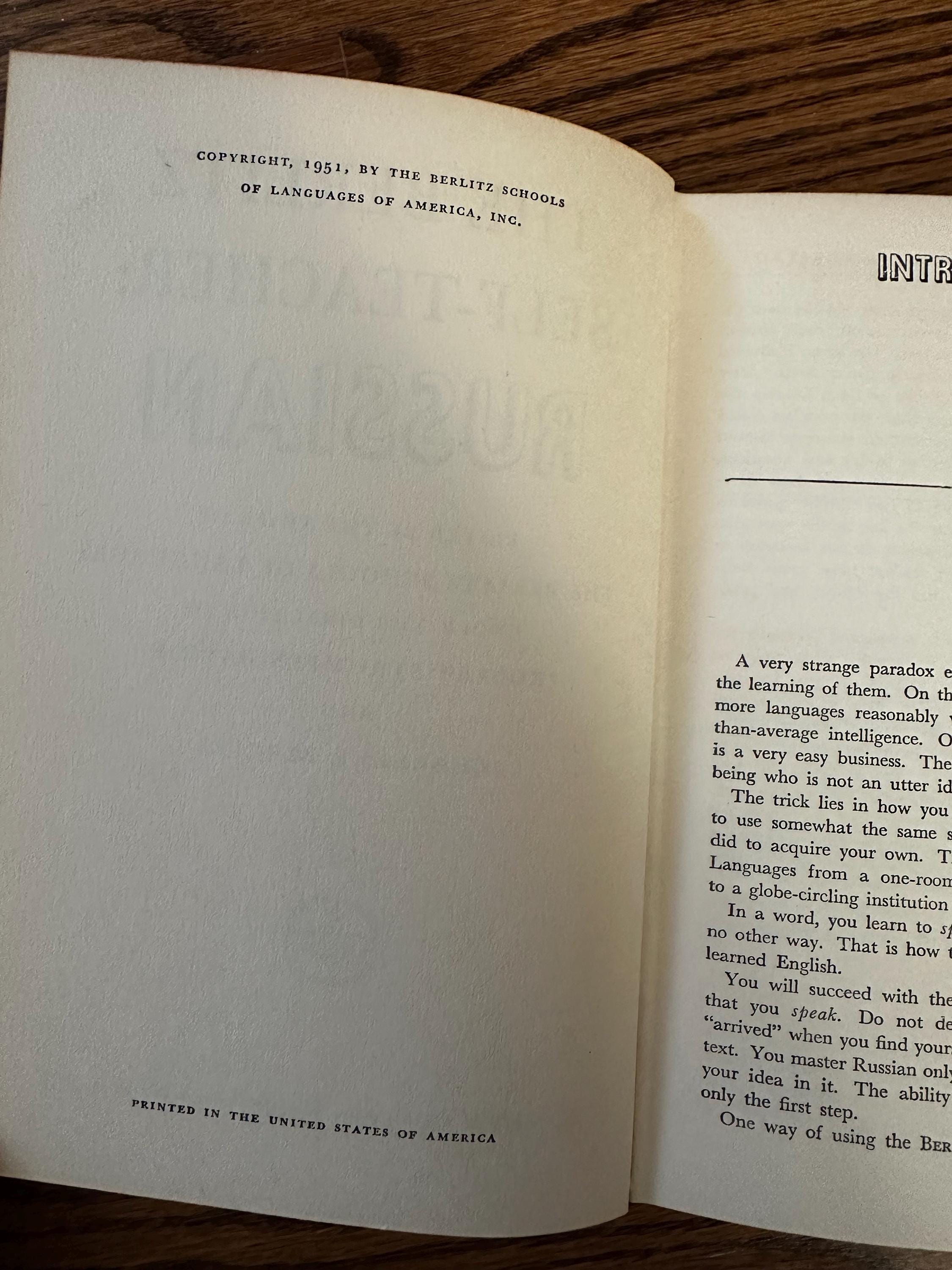 Vintage 1951 The Berlitz Self-Teacher: Russian Hardcover Russian Language Book