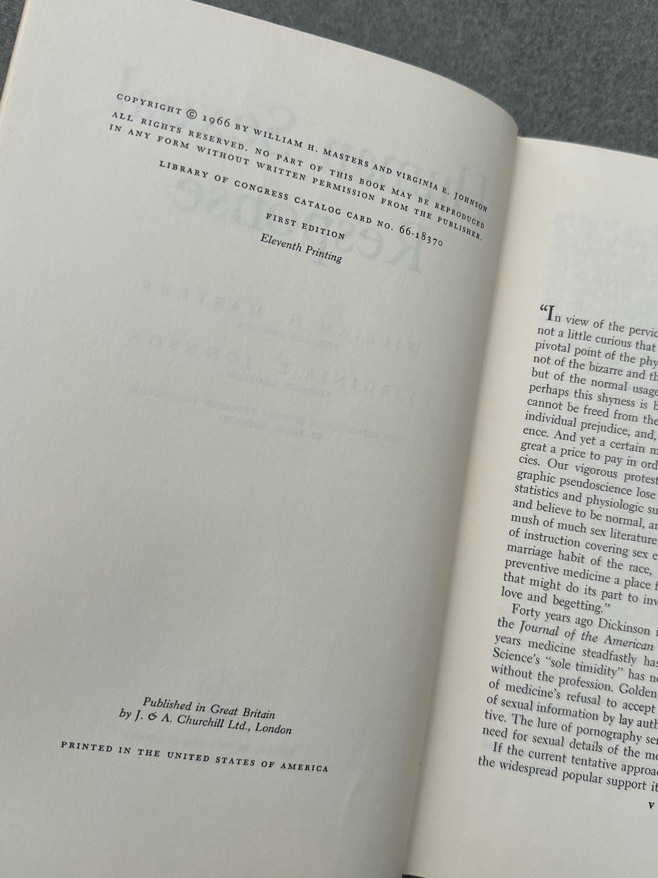 Vintage 1966 Human Sexual Response First Edition 11th Printing Hardcover Book William H. Masters & Virginia E. Johnson