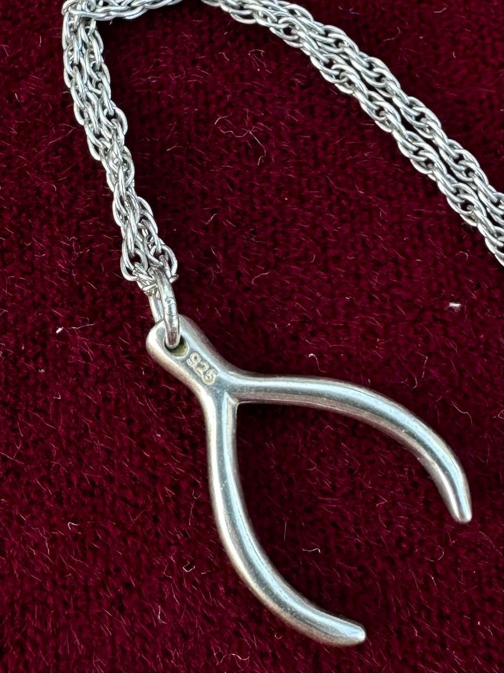 Vintage Sterling Silver Wishbone Luck Pendant Necklace 18.5”