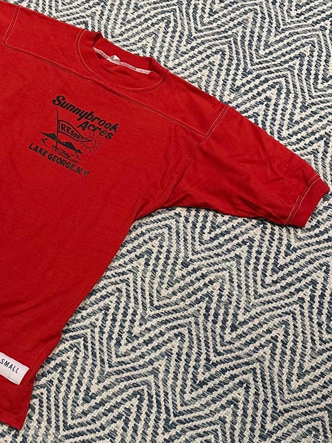 RARE Vintage 1970s Sunnybrook Acres Resort Lake George NY New York Souvenir Red Ringer Tee Poly-Cotton Blend RN 13765 Size Small