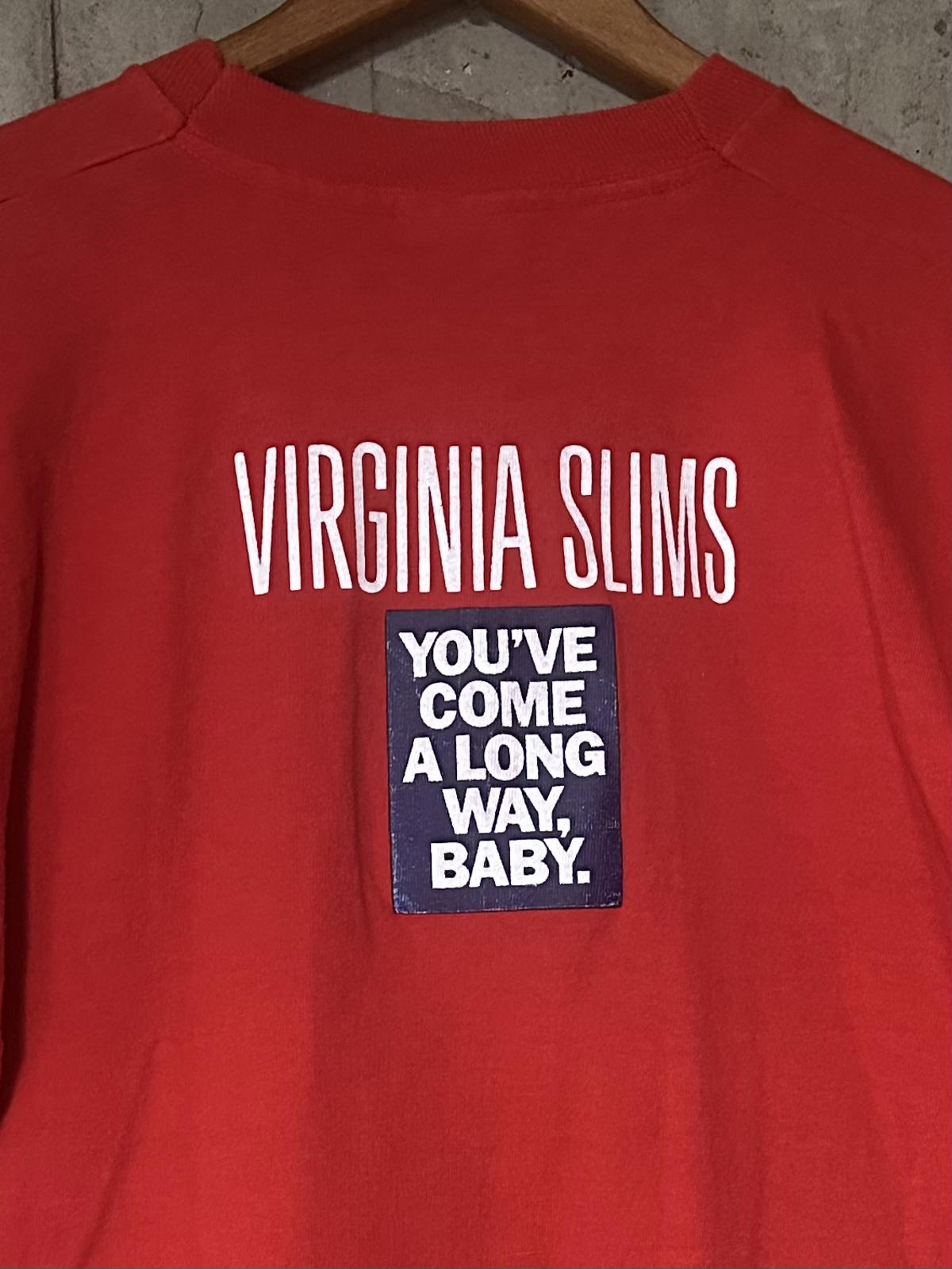 1990s Virginia Slims Give a Man an Inch Red Single Stitch Tee