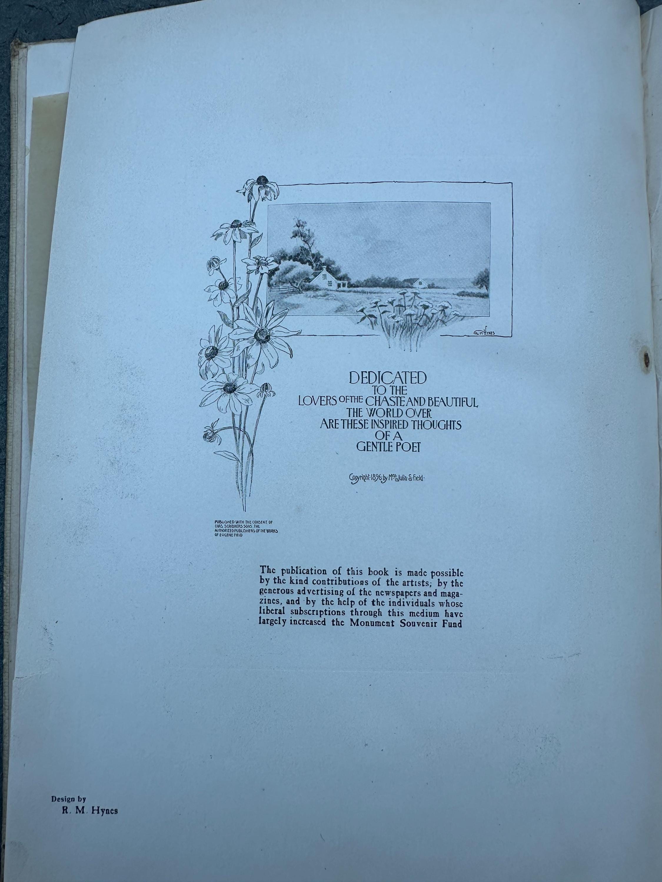 Antique 1896 Field Flowers Eugene Field Monument Souvenir Illustrated Hardcover Book
