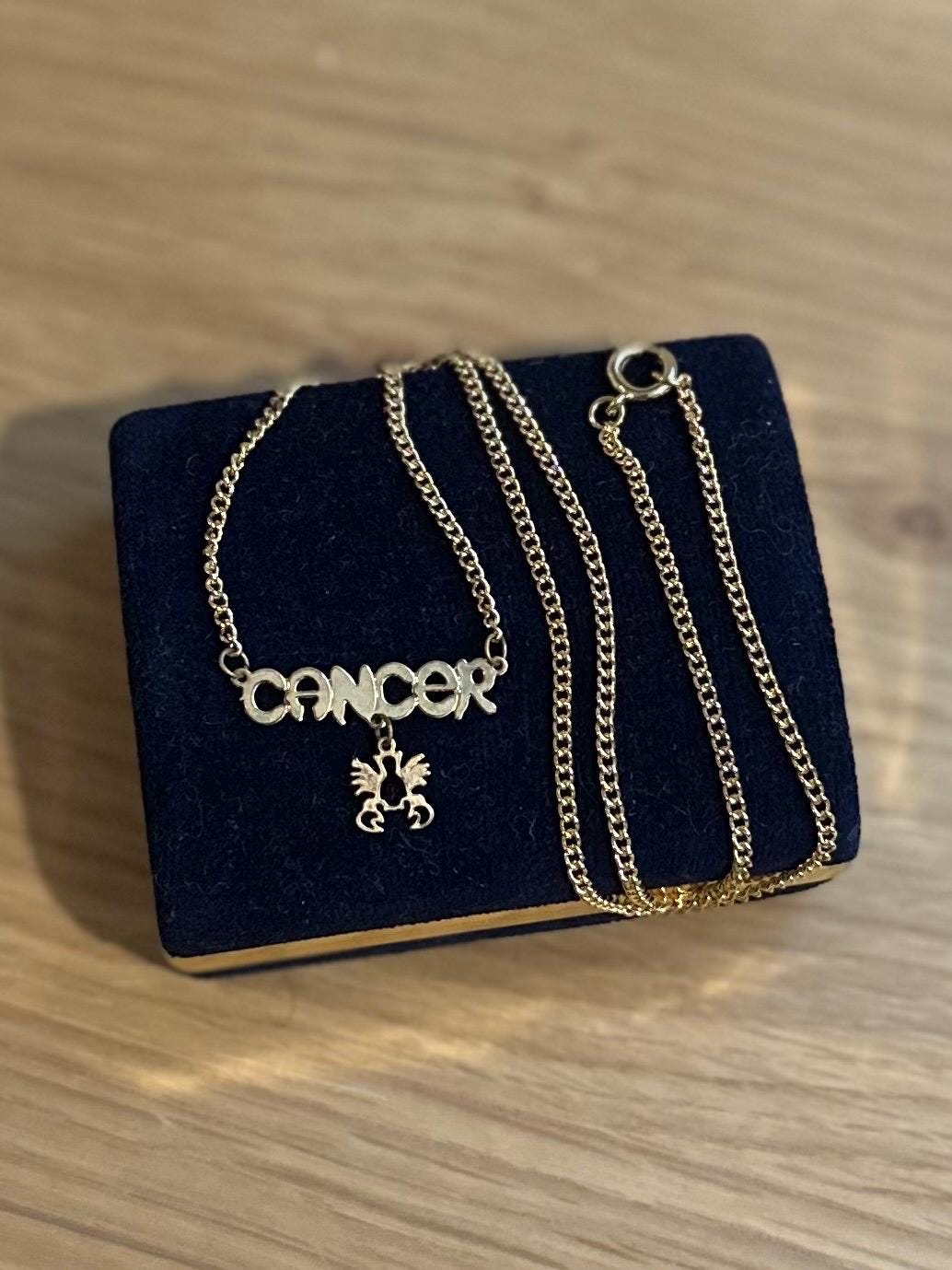 Vintage Midcentury Zodiac Cancer Crab Gold Tone Pendant Necklace 17.4” June 22 - July 22 Astrology
