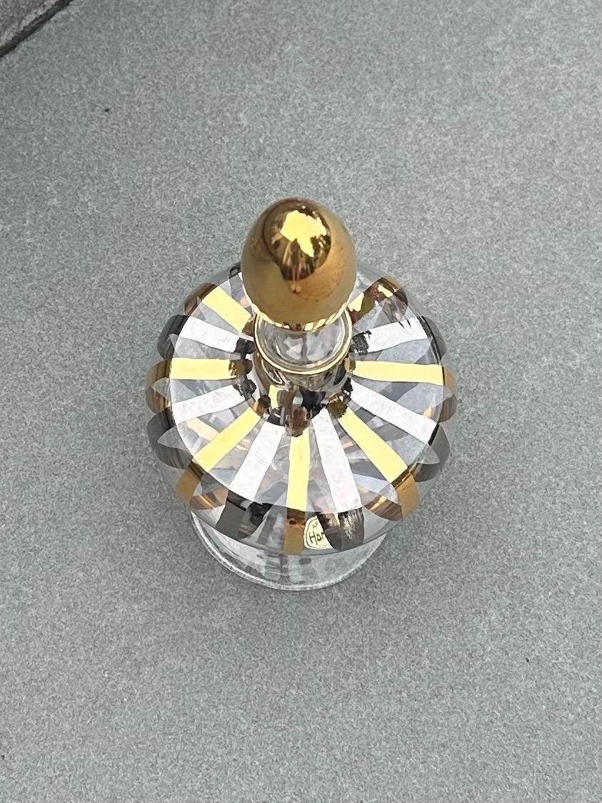 Vintage Midcentury Sicilian Italian Glass Taormina Gold & Silver Hand Painted Perfume Bottle Harmony Art Glass