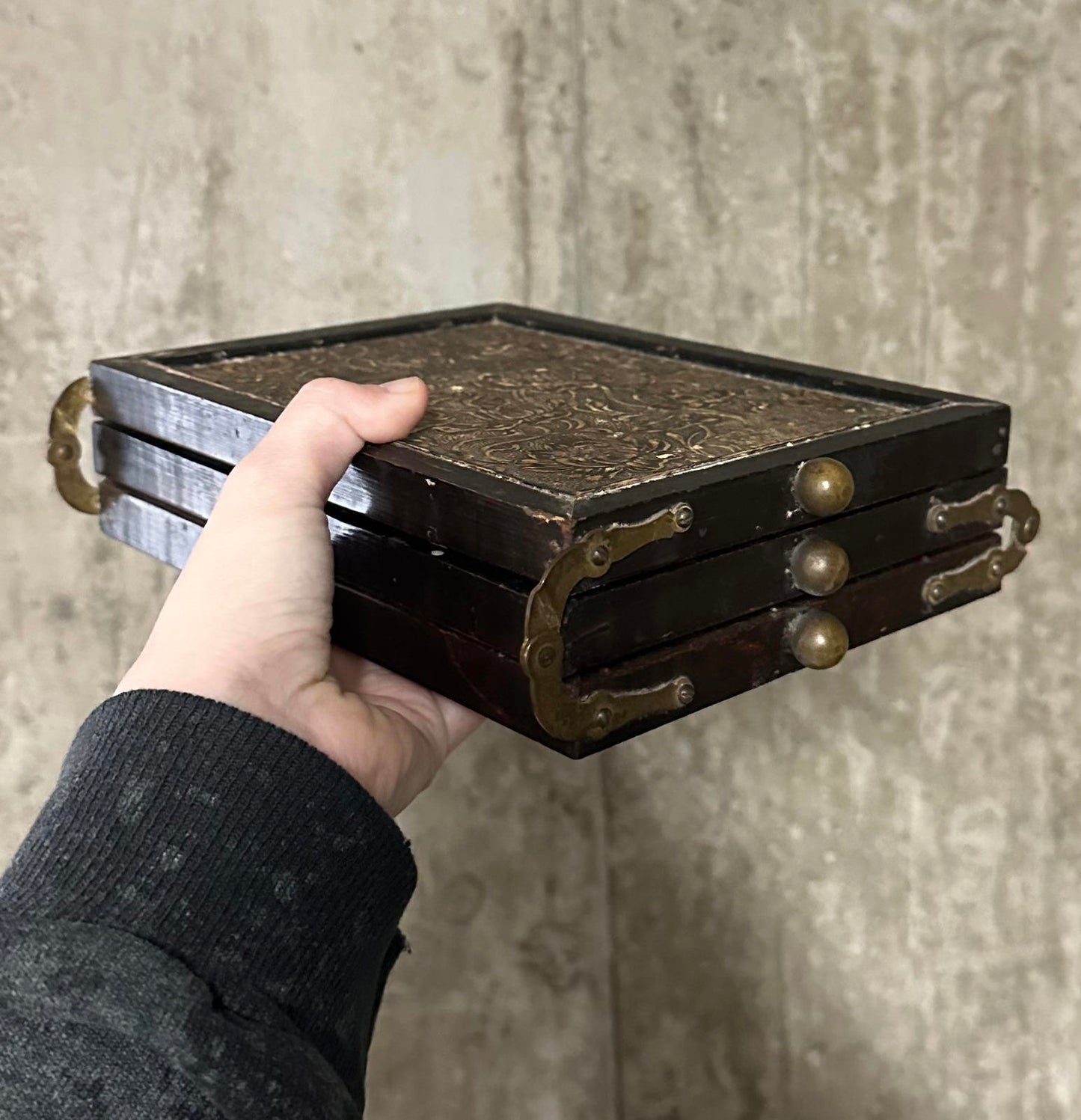 Antique 19th Century Victorian Tabletop Tri-Fold Shaving Mirror Beveled Glass Wood Vanity Mirror