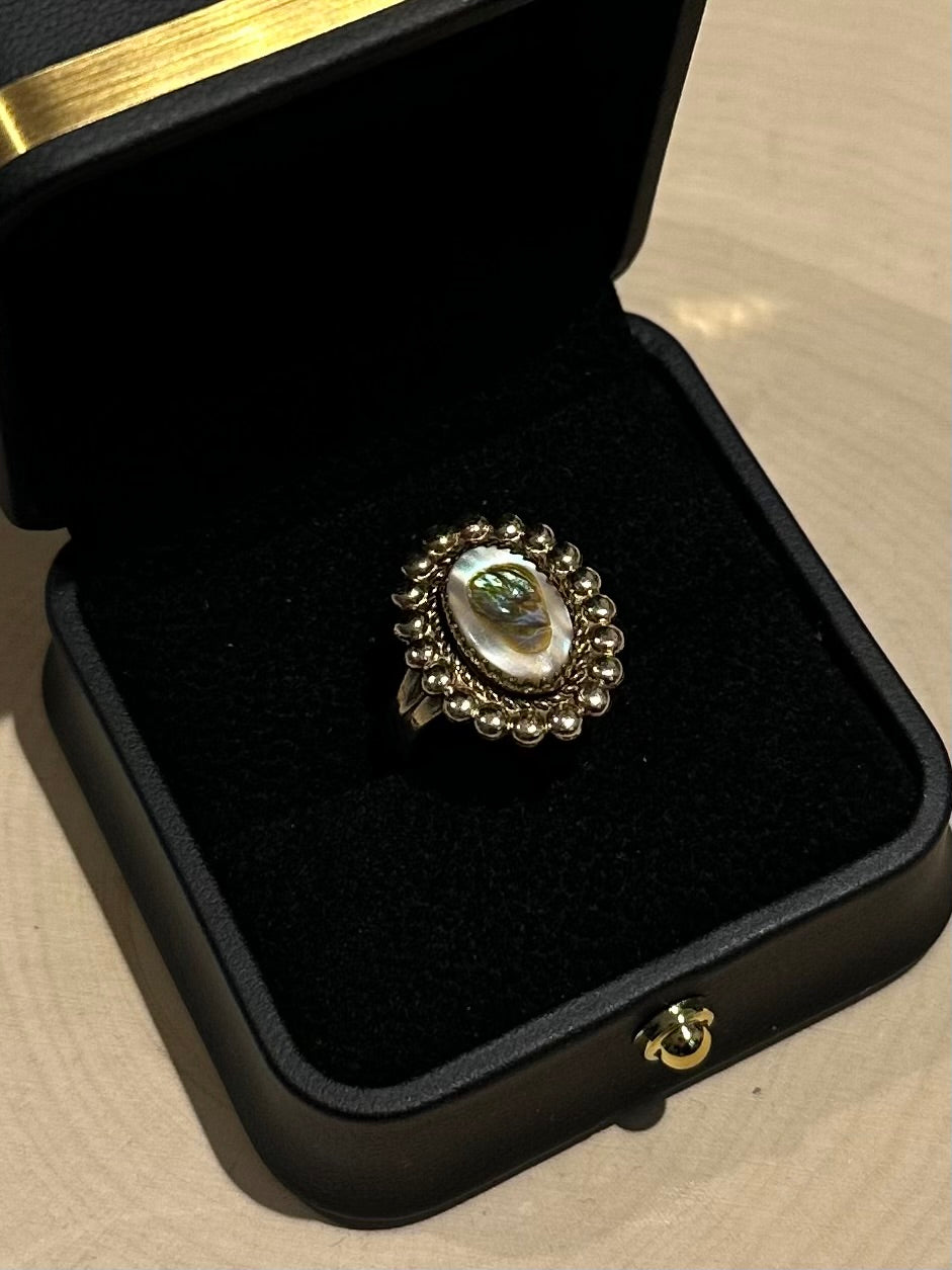 1970s Signed Bell Trading Post Sunbell 12k Gold Filled Abalone Ring US Size 6