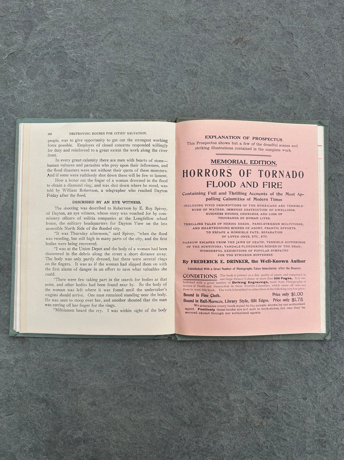 Antique 1913 Horrors of Tornado, Flood, and Fire Salesman Copy Memorial Edition Hardcover Book