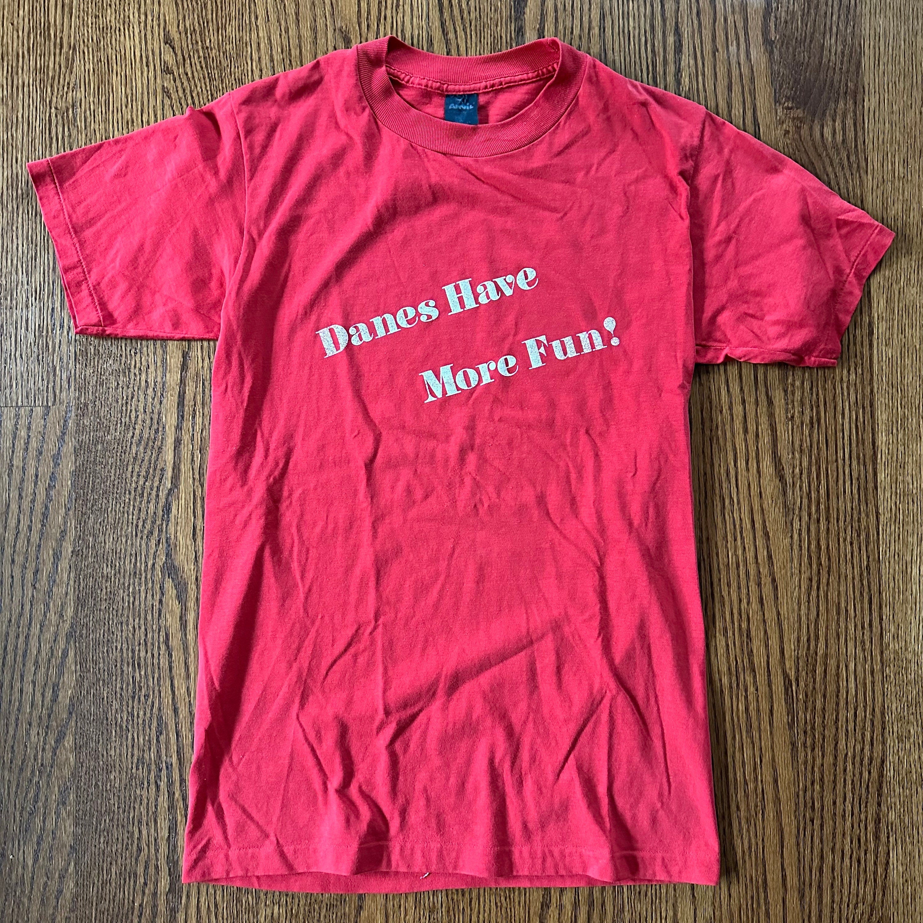 Vintage 1980s Anvil USA Danes Have More Fun Single Stitch Red T-Shirt Tee