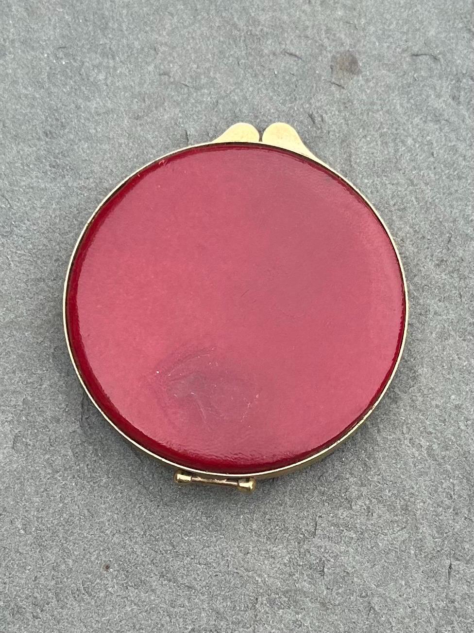 Vintage Circa 1940s 1950s Florentine Gold Embossed Maroon Italian Genuine Leather Mirror Powder Compact Midcentury | NEVER USED