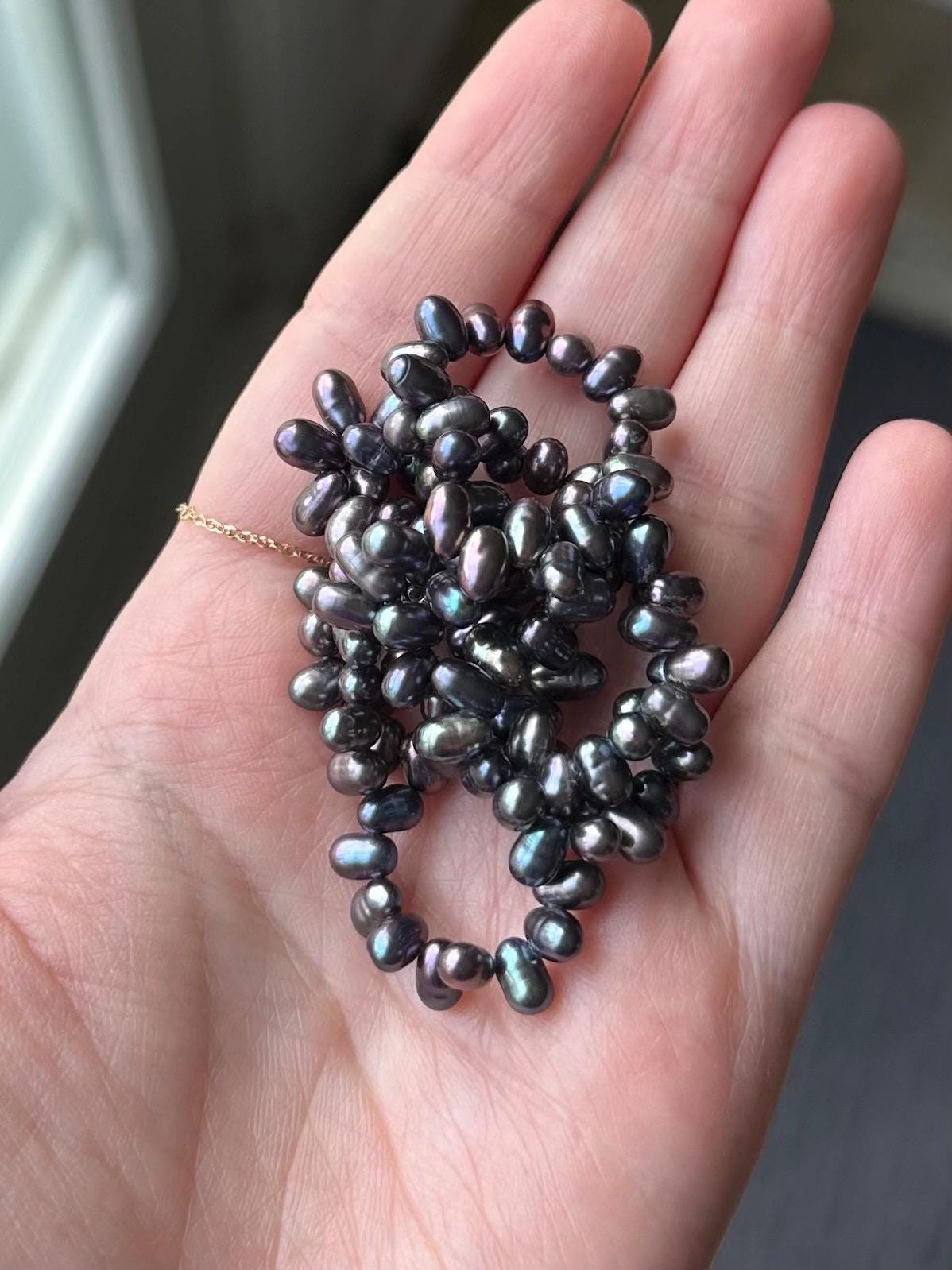 Vintage Genuine Black Freshwater Pearl Beaded Sterling Silver 925 Necklace 16.75”